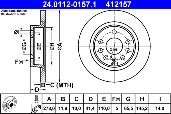 Disc frana ATE 24.0112-0157.1 — OPEL VECTRA C (Z02) 2.2 DTI 16V (F69) 2004