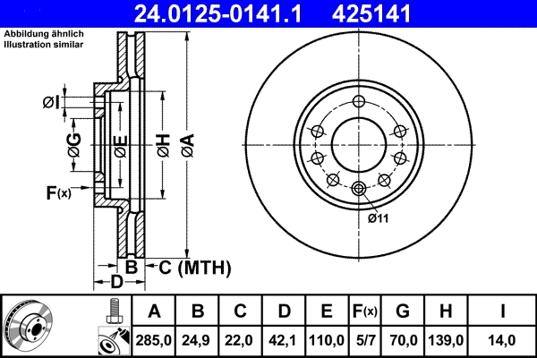 Disc frana ATE 24.0125-0141.1 — OPEL VECTRA C (Z02) 2.2 DTI 16V (F69) 2004