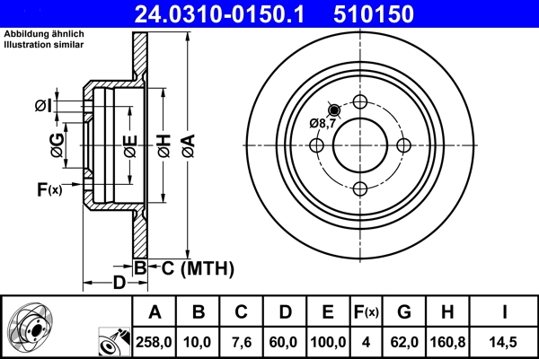 Disc frana ATE 24.0310-0150.1 — BMW 3 (E30) 316 i 1989